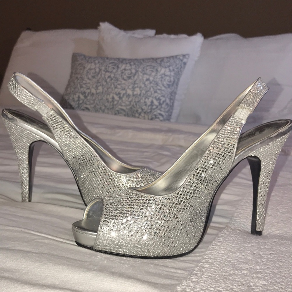 silver sparkly heels